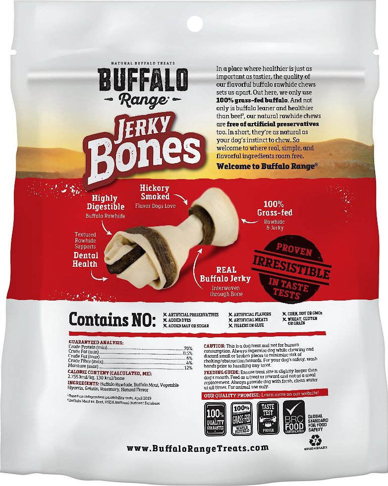 Buffalo Range All Natural Grain-Free Jerky Bone Rawhide Dog Treats