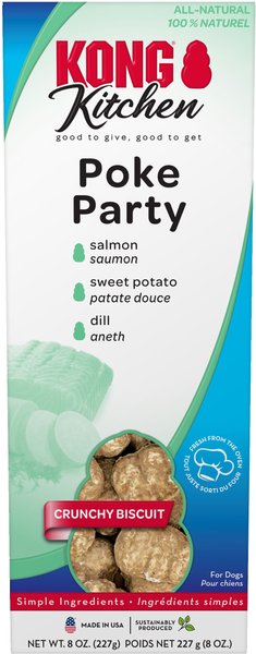 KONG Kitchen Poke Party' Salmon Crunchy Biscuit Dog Treats， 8-oz box