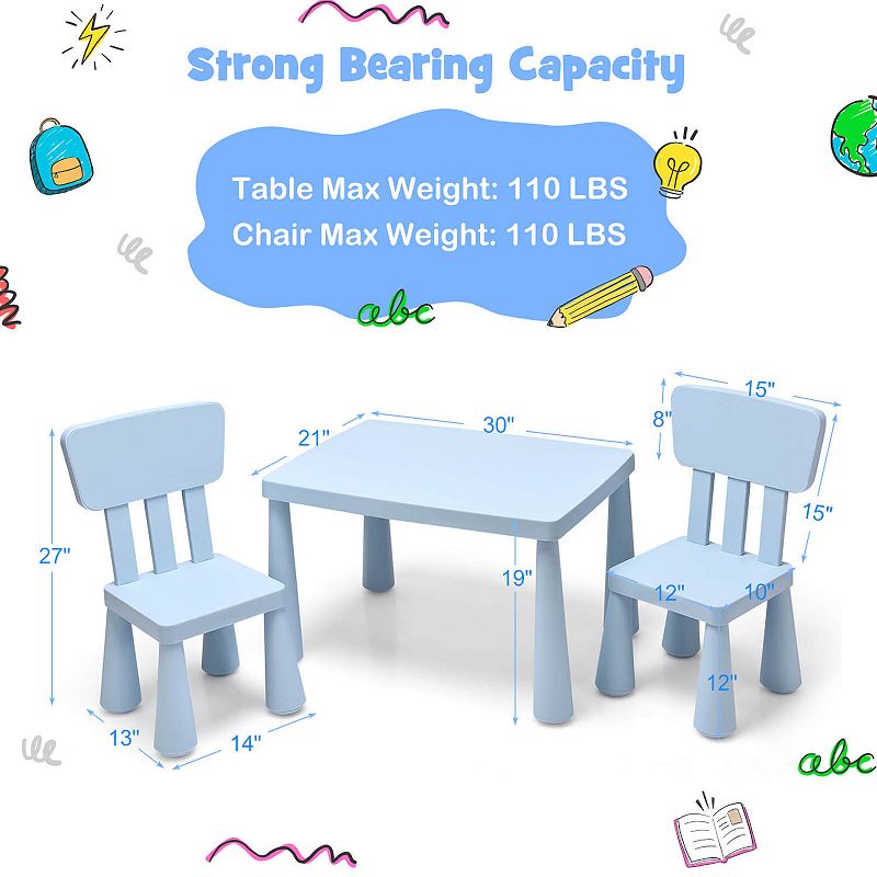 3 Pieces Toddler Multi Activity Play Dining Study Kids Table and Chair Set