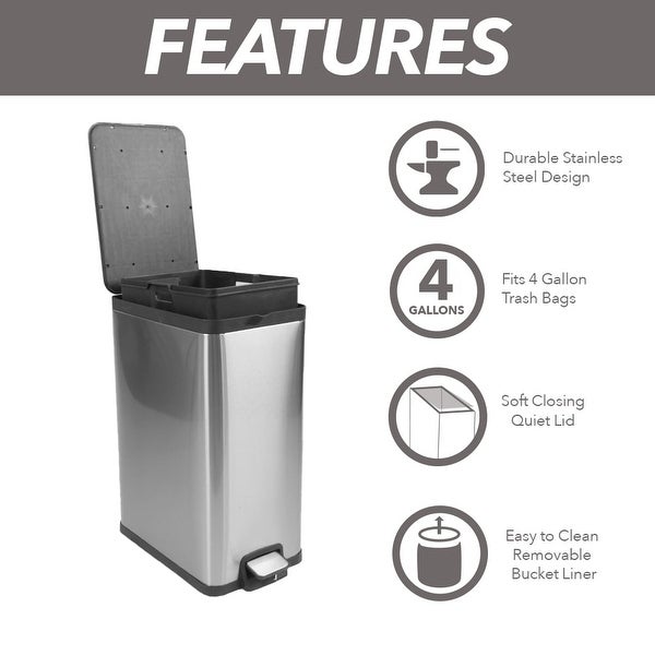 3.9 Gallon Trash Stainless Steel Kitchen Trash Can with Lid