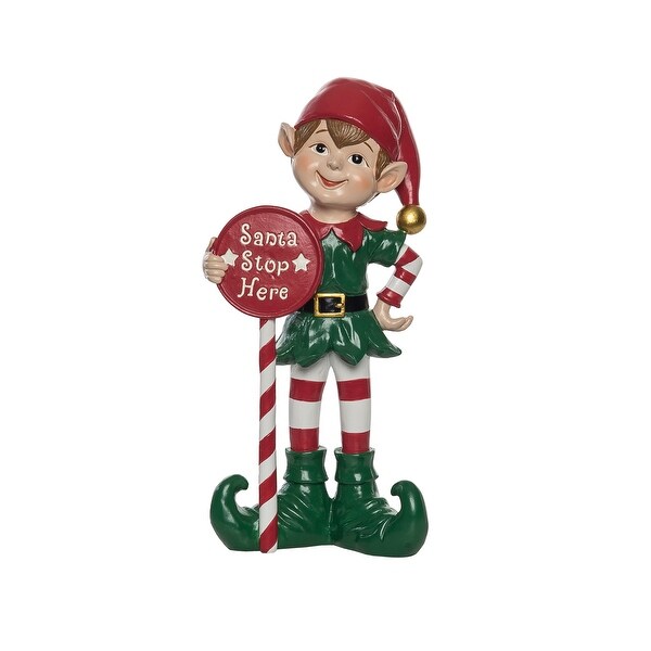 Transpac Resin 12.25 in. Multicolor Christmas Jolly Elf with Sign Figurine