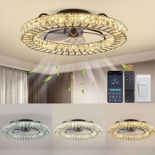 FANNEHONNE 22 in. LED White Crystal Ceiling Fan with Modern Light White Flush Mount Fan for Bedroom CA00001103