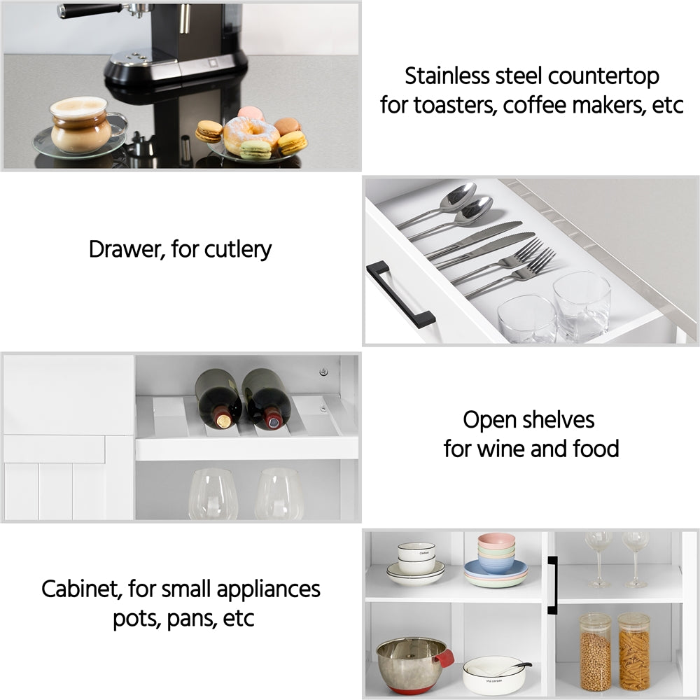 Topeakmart Kitchen Cart with Stainless Steel Top and Storage Kitchen Island on Wheels with Drawer and Cabinet and Open Shelves