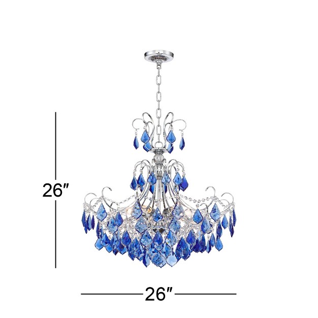 Wide French Blue Crystal 6 light Fixture For Dining Room House Foyer Kitchen Island Entryway Bedroom