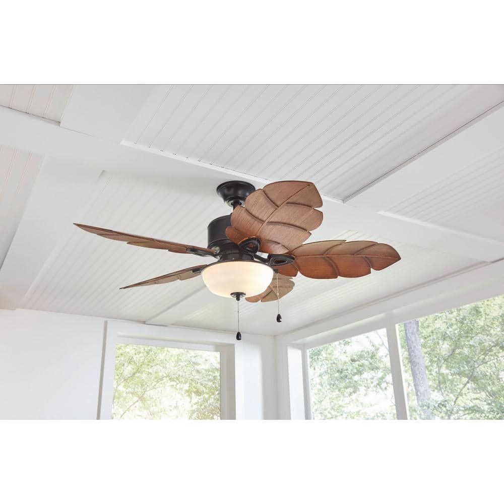 Home Decorators Collection Palm Cove 52 in IndoorOutdoor LED Natural Iron Ceiling Fan with Light Kit Downrod and Reversible Motor