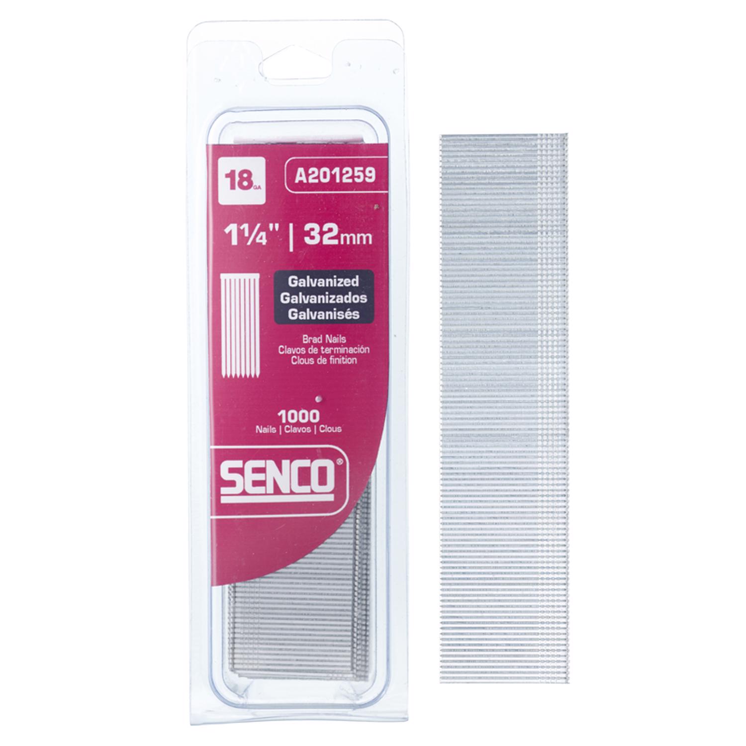 Senco 1-1/4 in. 18 Ga. Straight Strip Galvanized Brad Nails 1，000 pk