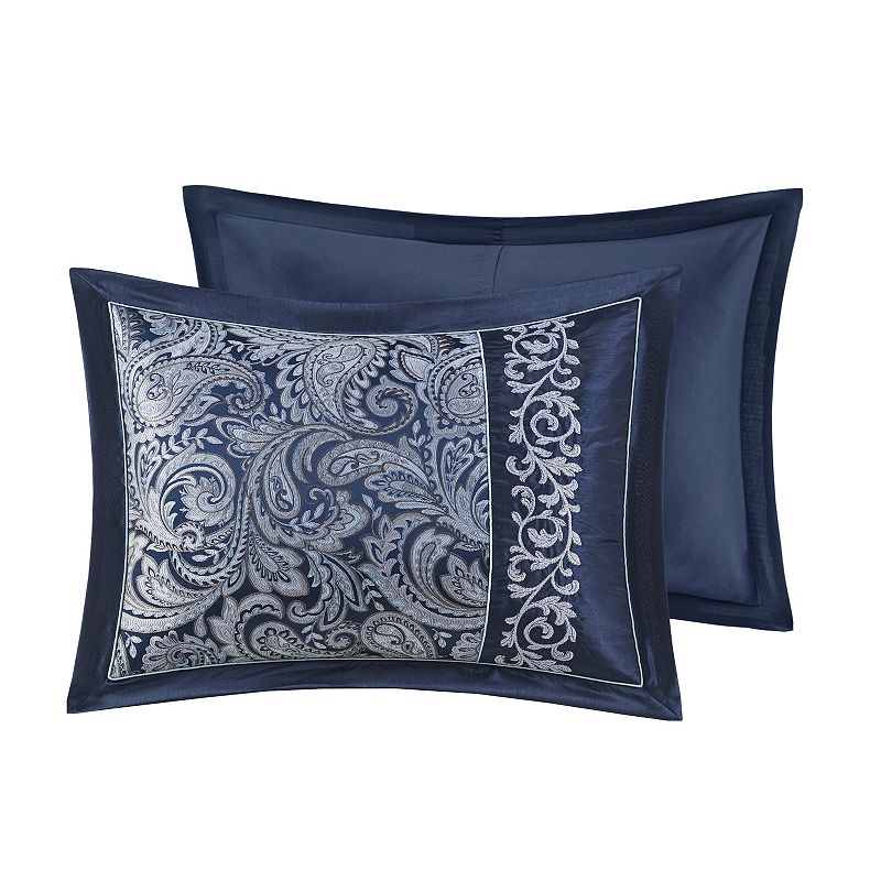 Madison Park Elaine 7-Piece Embroidered Jacquard Paisley Comforter Set with Throw Pillows