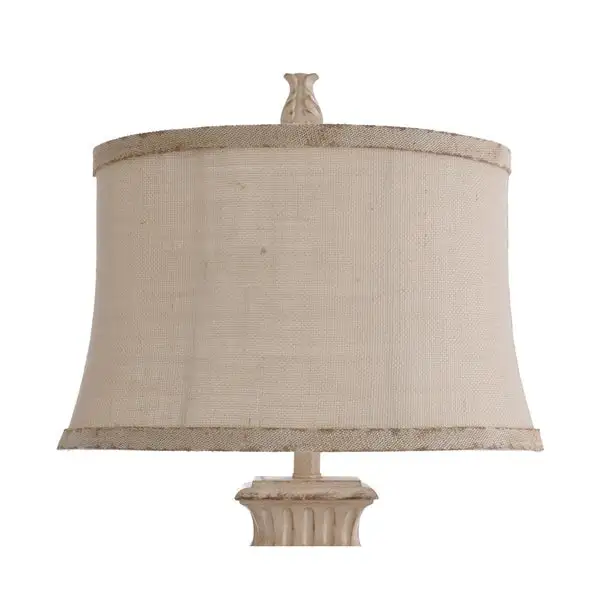 StyleCraft Bokava Distressed Antique White Table Lamp - Beige Softback Fabric Shade