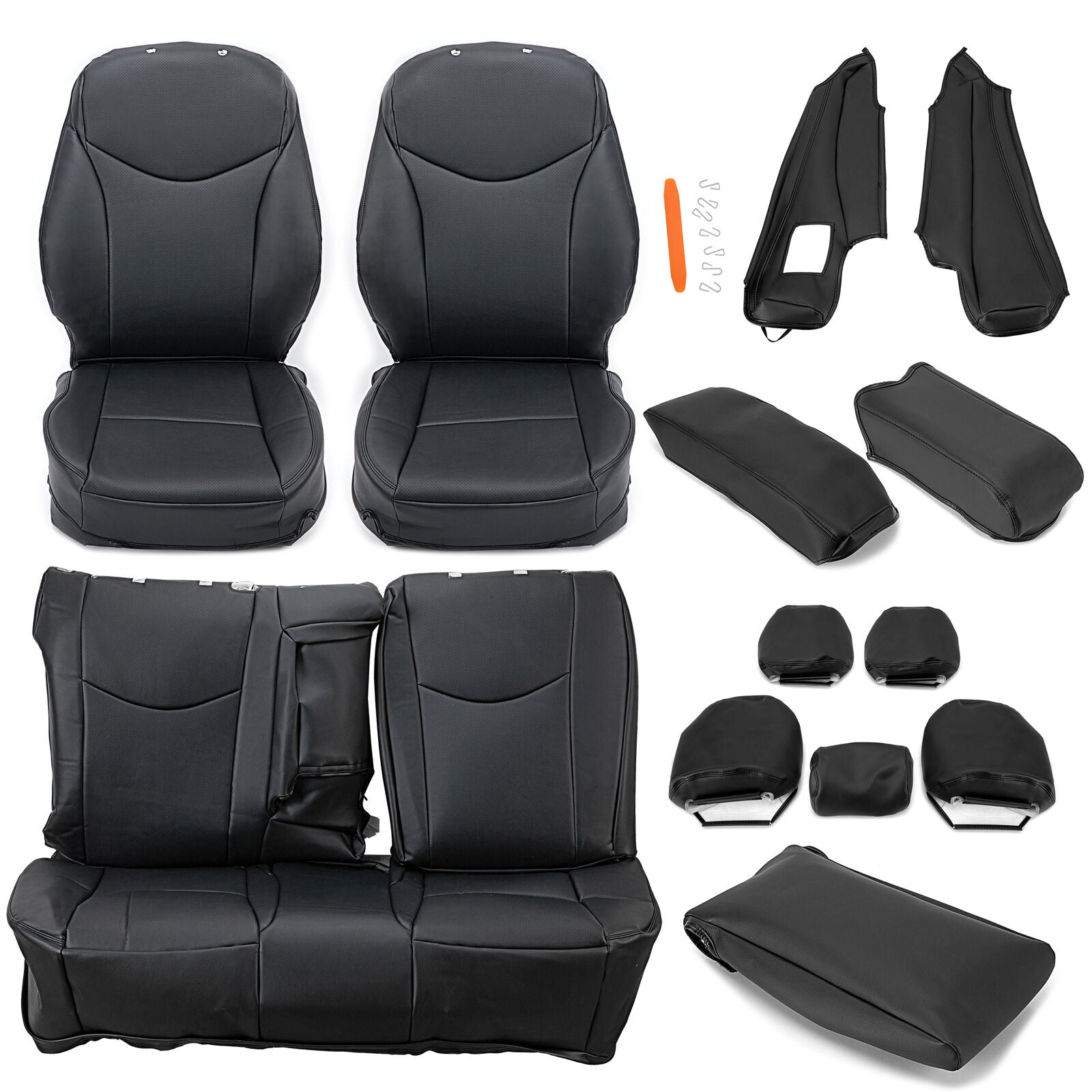 KOJEM Synthetic Leather Seat Covers for 2010-2015 2011 2012 2013 2014 Toyota Prius， Black Front and Rear