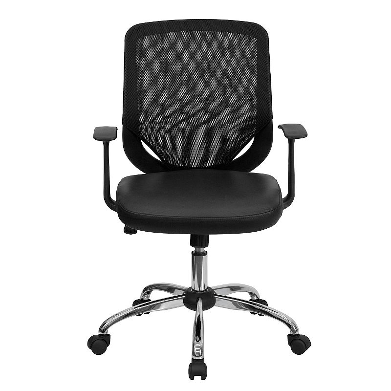 Emma and Oliver Mid-Back Black Mesh Tapered Back Swivel Task Office Chair， LeatherSoft Seat