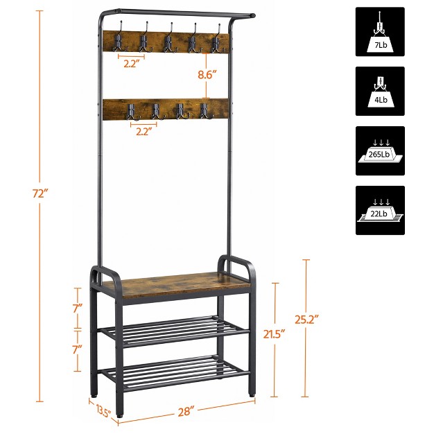 H Industrial Hall Tree With Shoe Storage