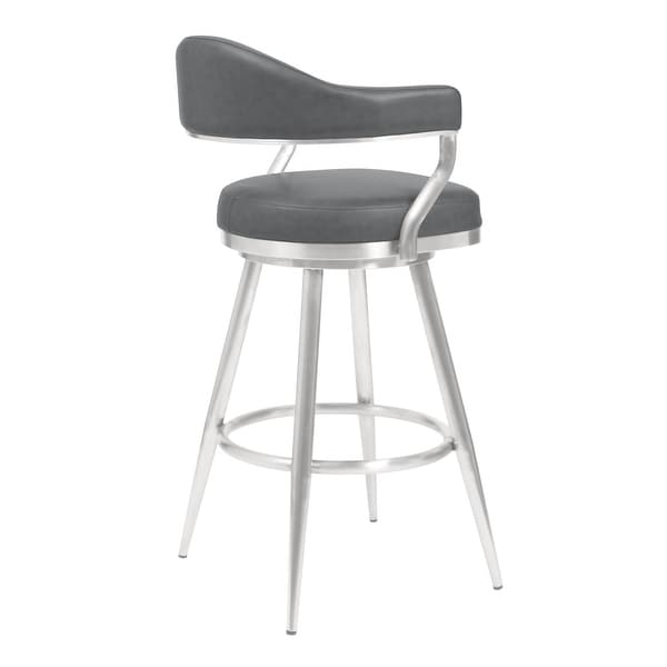 Amador Barstool in Brushed Stainless Steel and Vintage Grey Faux Leather