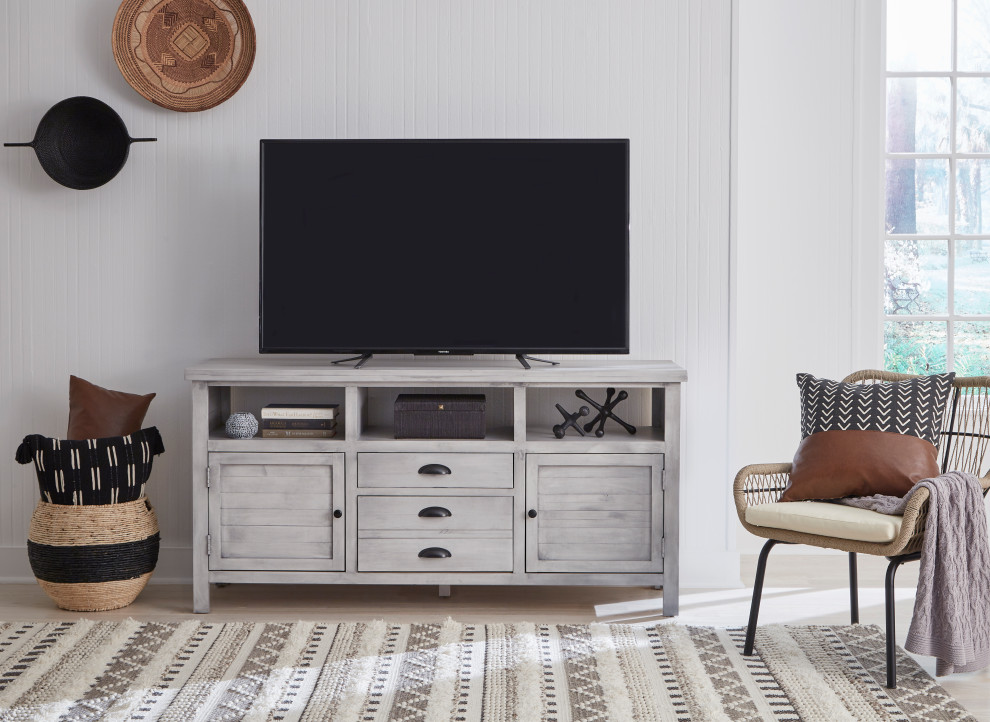 Laredo 65 quotTV Entertainment/Media Console  Cement Gray   Farmhouse   Entertainment Centers And Tv Stands   by Progressive Furniture  Houzz