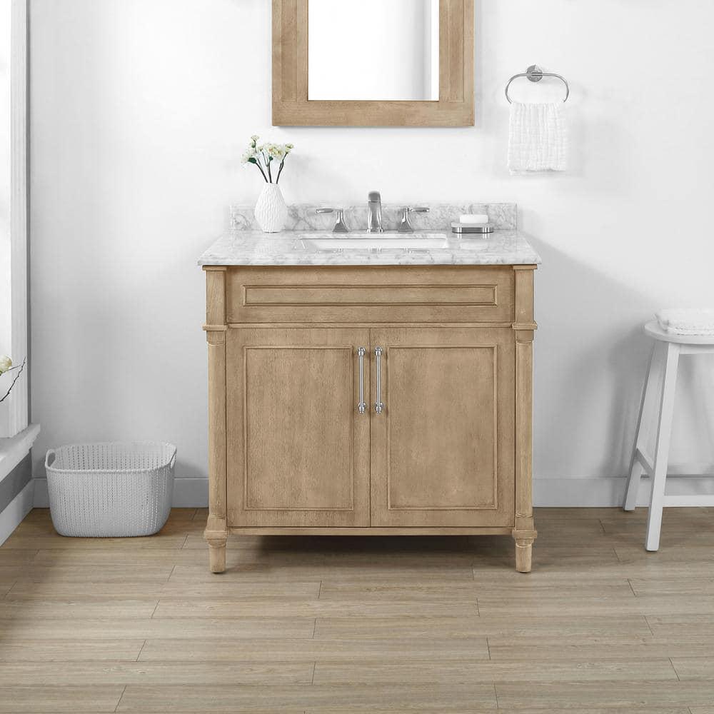 Home Decorators Collection Aberdeen 36 in x 22 in D x 345 in H Bath Vanity in Antique Oak with White Carrara Marble Top