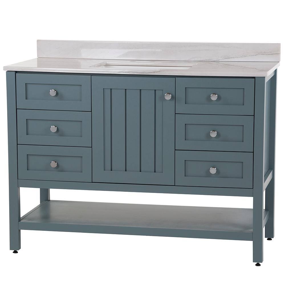 Home Decorators Collection Lanceton 49 in. W x 22 in. D Bath Vanity in Sage with Stone Effects Vanity Top in Gray Stone with White Sink LT48P2V10-SE