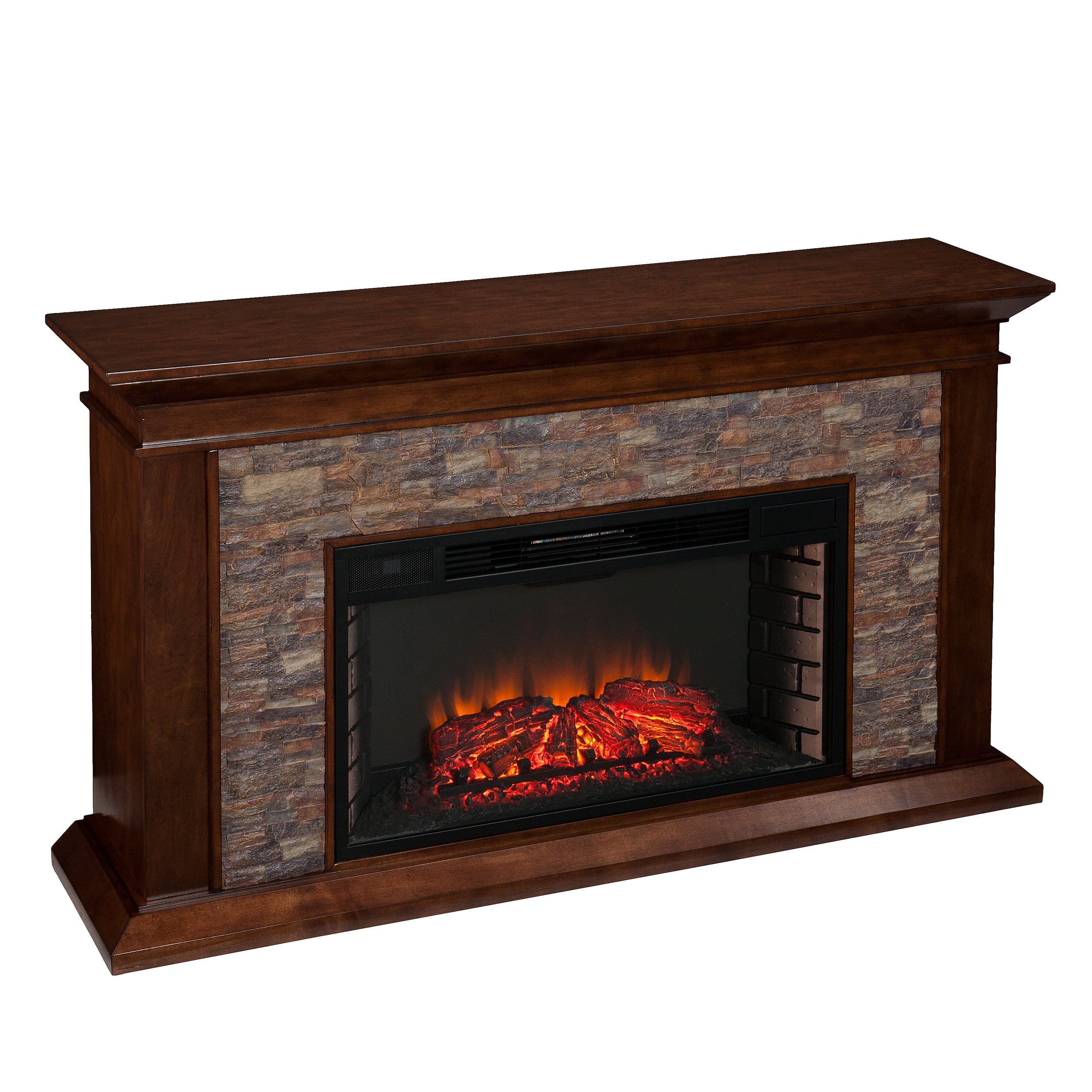 Sei Bodilla Traditional style Electric Fireplace in Whiskey maple with Durango faux stone finish