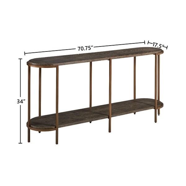 Lenox Hill 70-inch Retro Oval Console Table， Alder and Brushed Metal