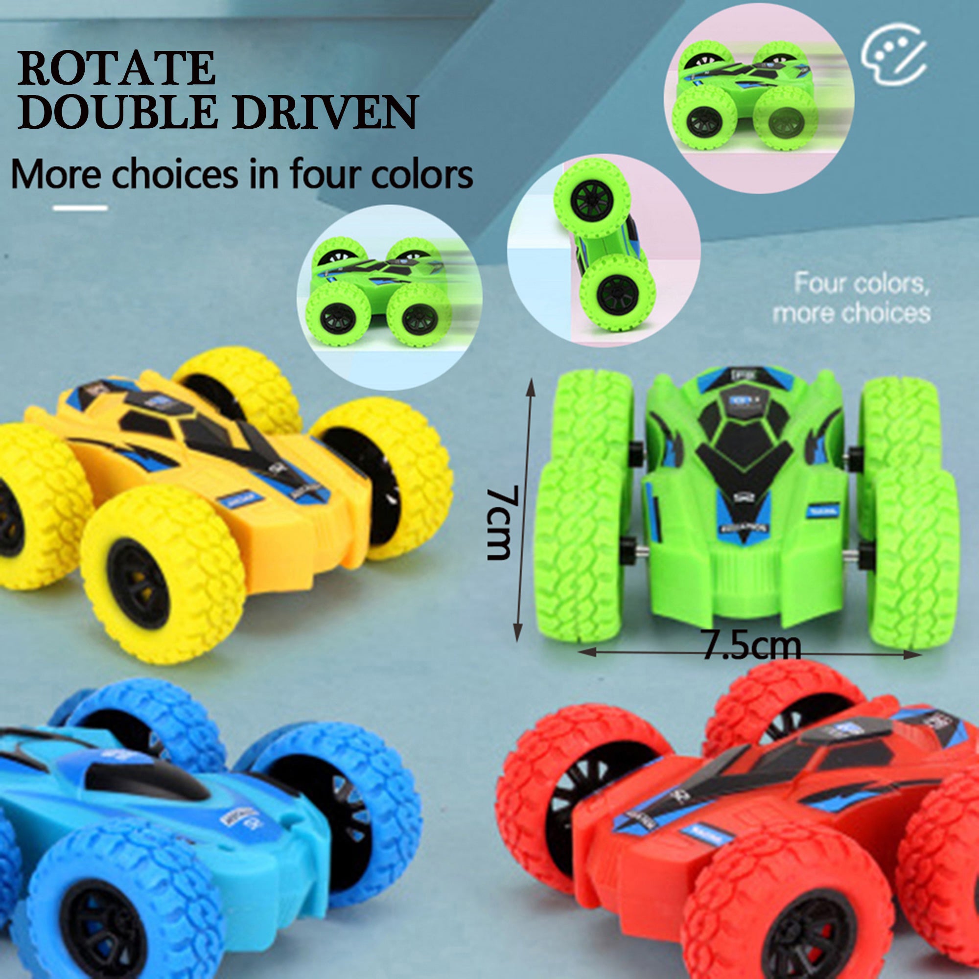 LELINTA 4 PCS/Pack Boy Friction Powered Cars， Inertia Double-Sided Push and Go Car Toys， 360 Rotation and Flips Off Road Powered Pull Back Boy Car Toys for Toddlers， 2 to 6 Years old Toy Cars