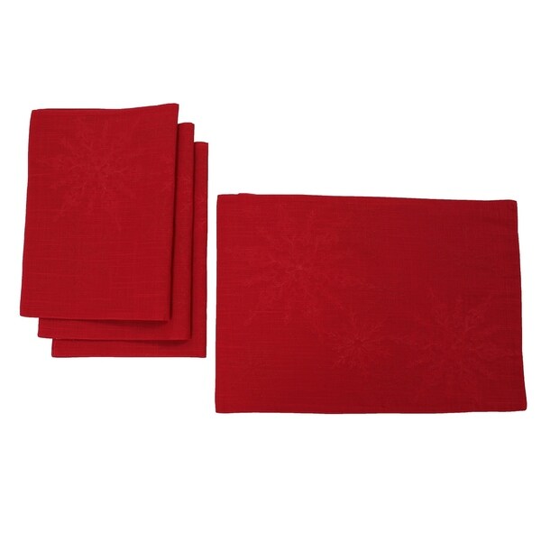 Magical Snowflakes Christmas Placemats 14x20，Set of 4，Red