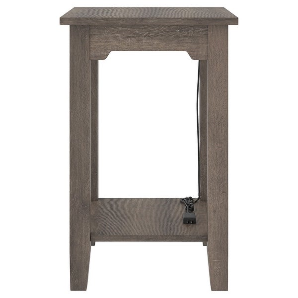 Wooden Side End Table with 2 USB Ports and Power Cord， Weathered Brown