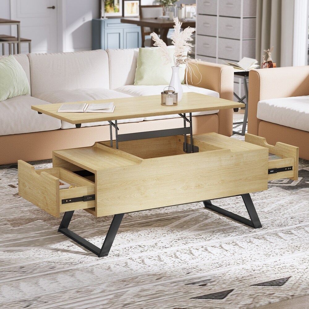 Moasis Lift Top Coffee Table Hidden Storage Drawer and Shelf Sofa Table   39.3\