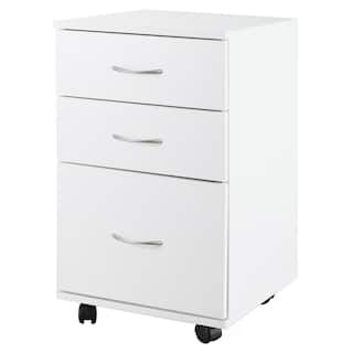 Basicwise Office White File Cabinet 3 Drawer Chest with Rolling Casters QI003678W