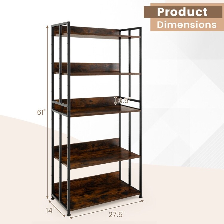 Industrial Bookshelf Storage Shelf Display Rack with Adjustable Shelves