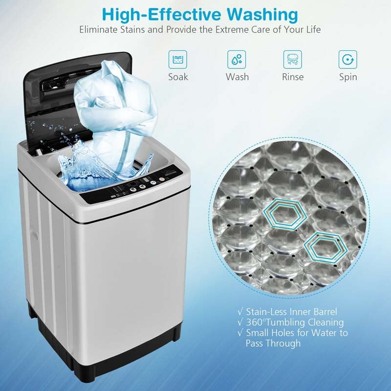 11 LBS Full-Automatic Portable Washing Machine, Top Load All In One Washer Dryer Combo