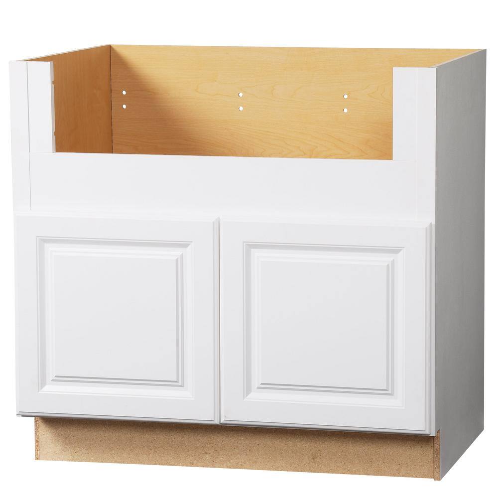 Hampton Bay Hampton Satin White Raised Panel Assembled Farmhouse Apron-Front Sink Base Kitchen Cabinet (36 in. x 34.5 in. x 24 in.) KSBD36-SW