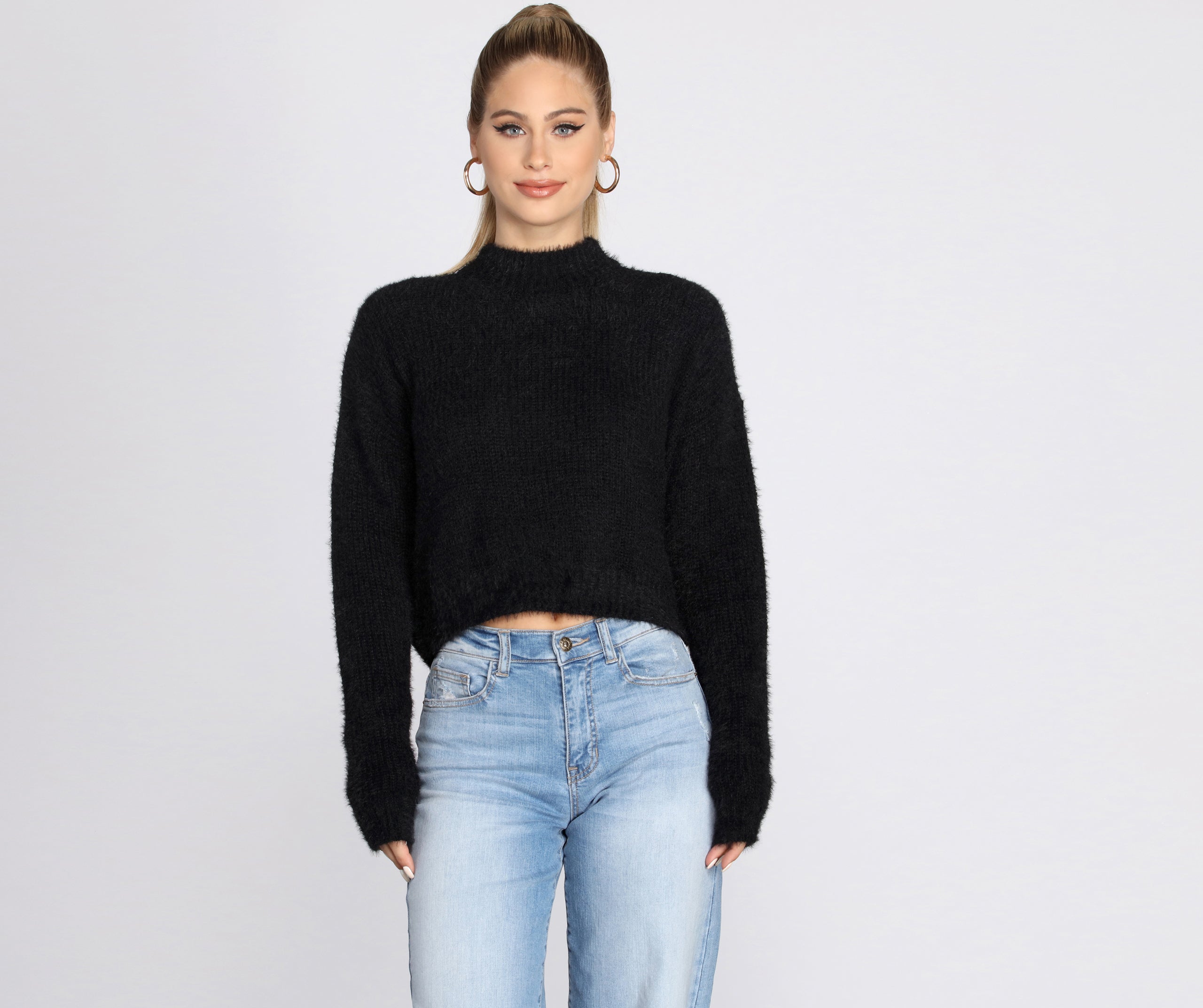 Angora Knit Mock Neck Sweater