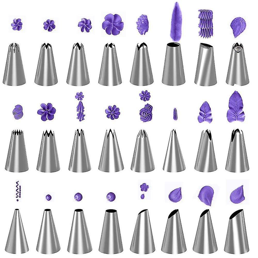 32pcs Cake Decorating Tips Set Stainless Steel Cake Nozzles Russian Tips Tulip Icing Piping Nozzle Fondant Cakes Cupcake Tools