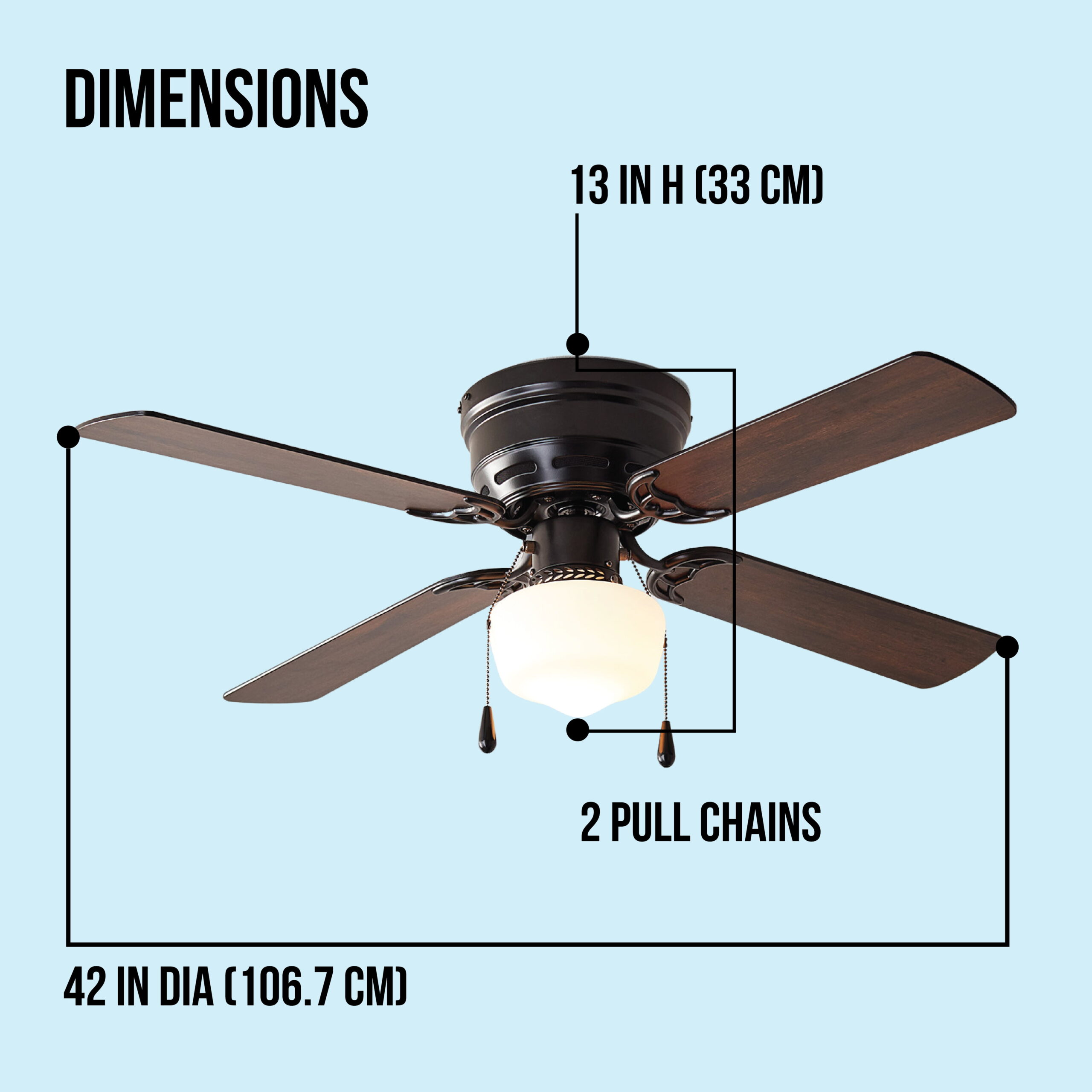 Mainstays 42 inch Hugger Indoor Ceiling Fan with Light Kit， Black， 4 Blades， Reverse Airflow