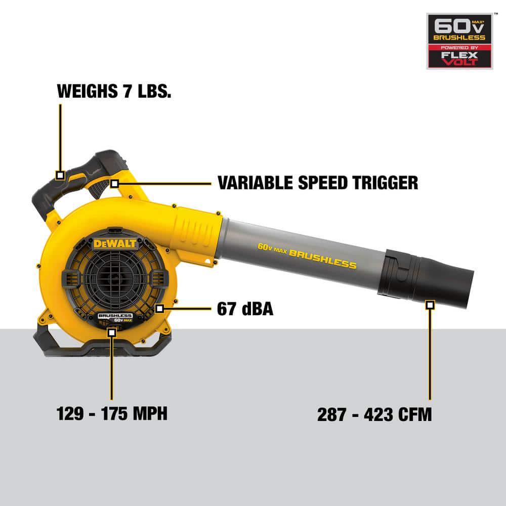 DEWALT 60V MAX 129 MPH 423 CFM Brushless Cordless Battery Powered Handheld Leaf Blower