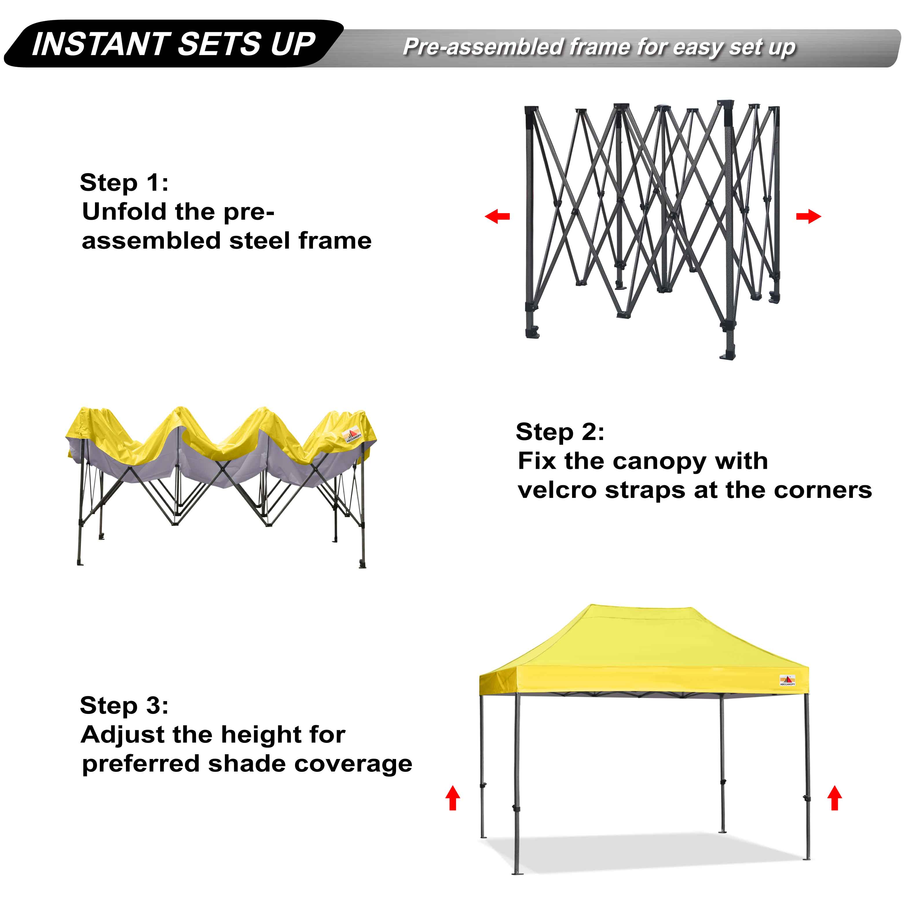 ABCCANOPY 10ft x 10ft Sturdy Instant Shelter Metal Outdoor Pop up Canopy，Yellow