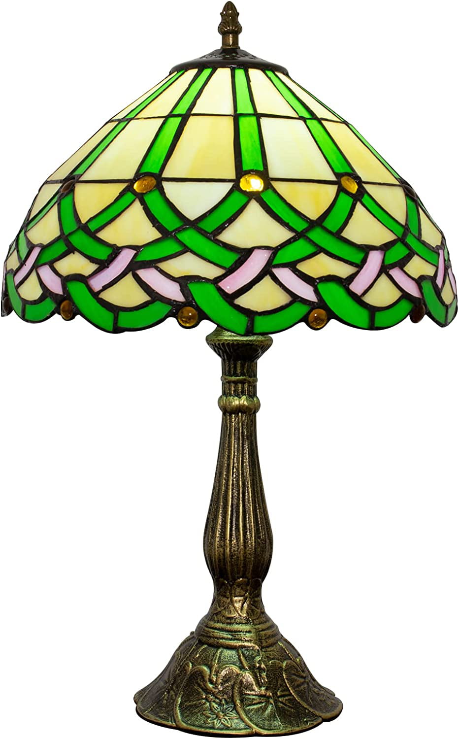 SHADY Tiffany Table Lamp Stained Glass Bedside Lamp Green Floral Desk Reading Light 18&#34; Tall Vintage Antique Style Banker Lamp Room Bedroom Living Study Coffee Bar Office LED Bulb Inc