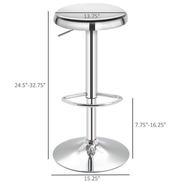 HOMCOM Adjustable Bar Stools Set of 2， Modern Swivel Barstool with Footrest， Stainless Steel Round Top for Kitchen