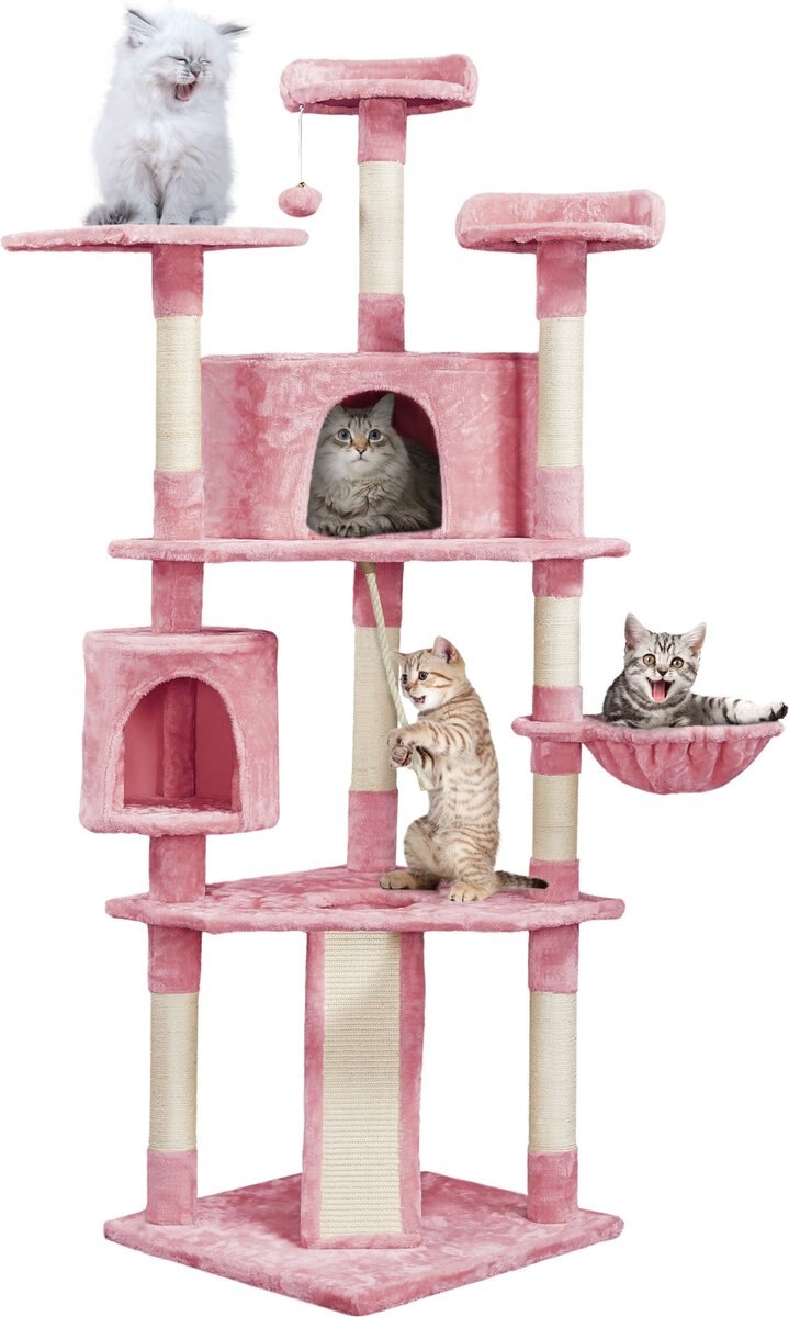 Yaheetech 79-in Plush Cat Tree and Condo， Pink， Large