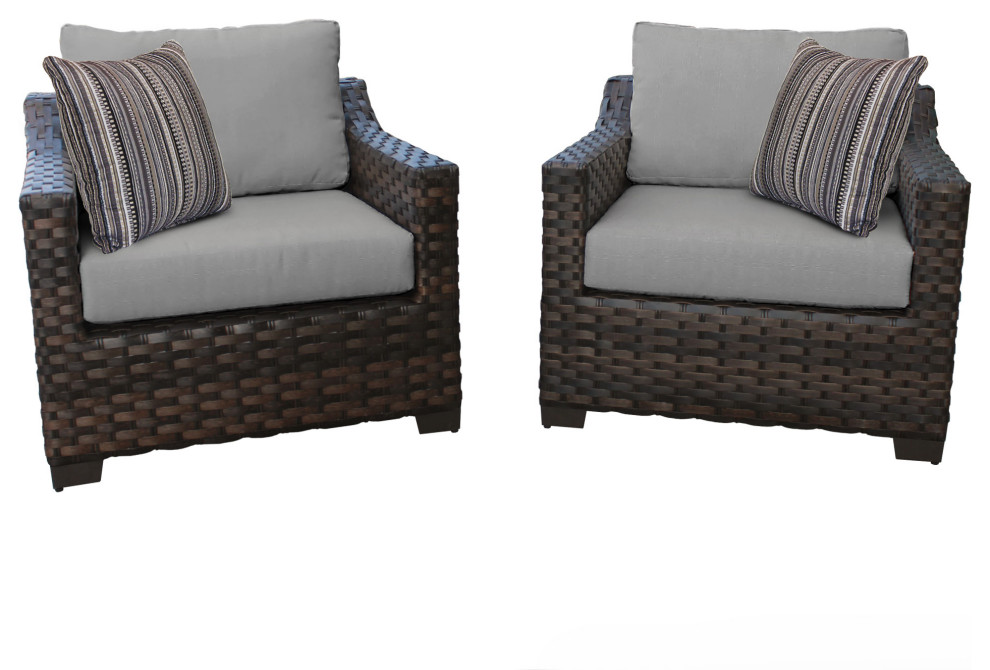 kathy ireland River Brook 2 Piece Wicker Patio Furniture Set Aqua   Tropical   Outdoor Lounge Chairs   by TKClassics  Houzz