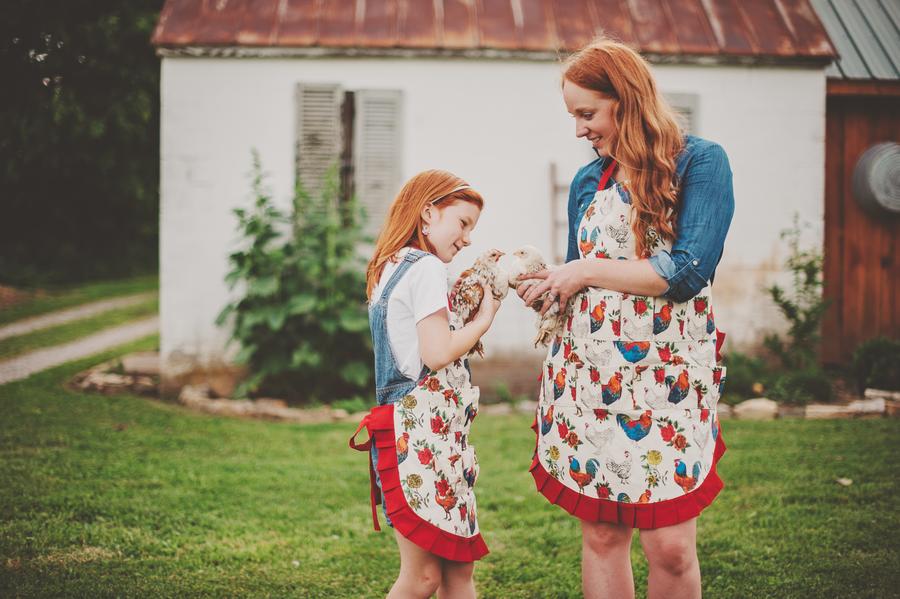 Fluffy Layers The Full Body Adult Egg Collecting Apron - Holds 15 Eggs - Roosters & Red Roses