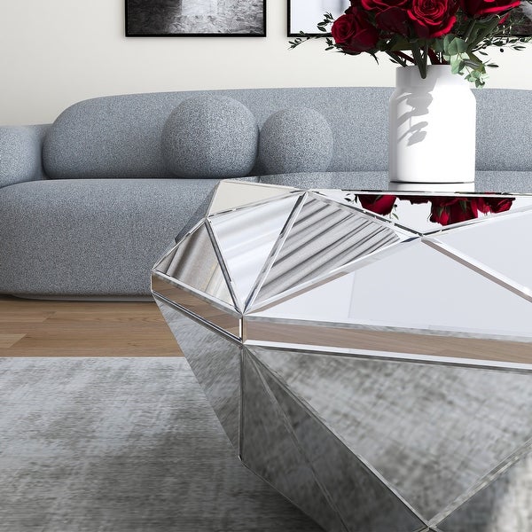 Mirrored Coffee Table Polygon Accent Solid Large Table，37