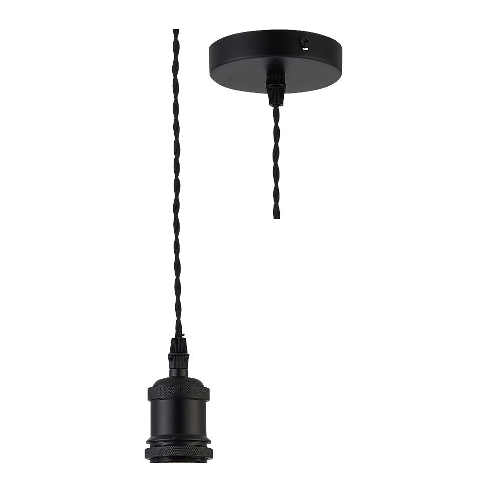 Britalia PMS2 Matt Black Vintage Fabric Twisted Cable Flex Suspension Ceiling Rose Pendant