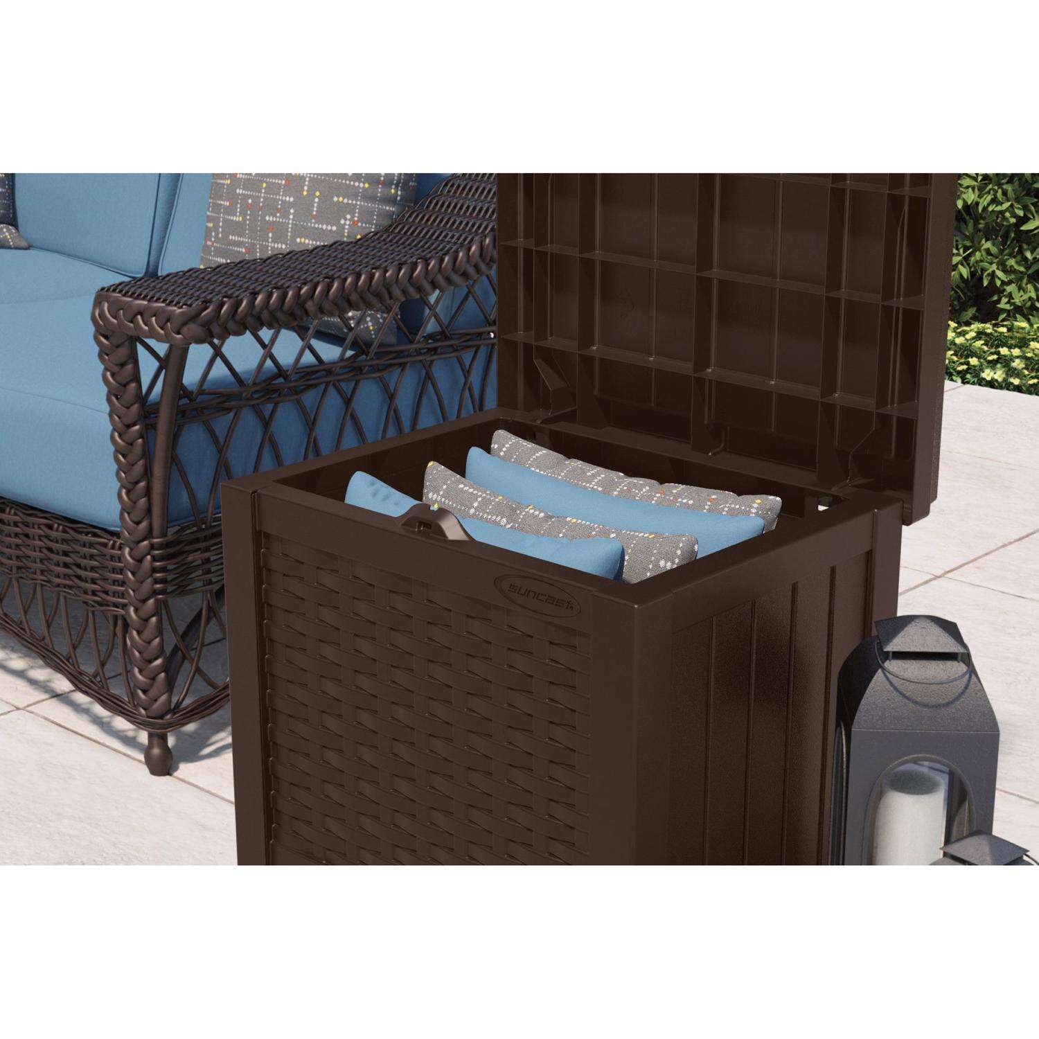 Suncast 22 in. W X 17 in. D Brown Plastic Deck Box with Seat 22 gal