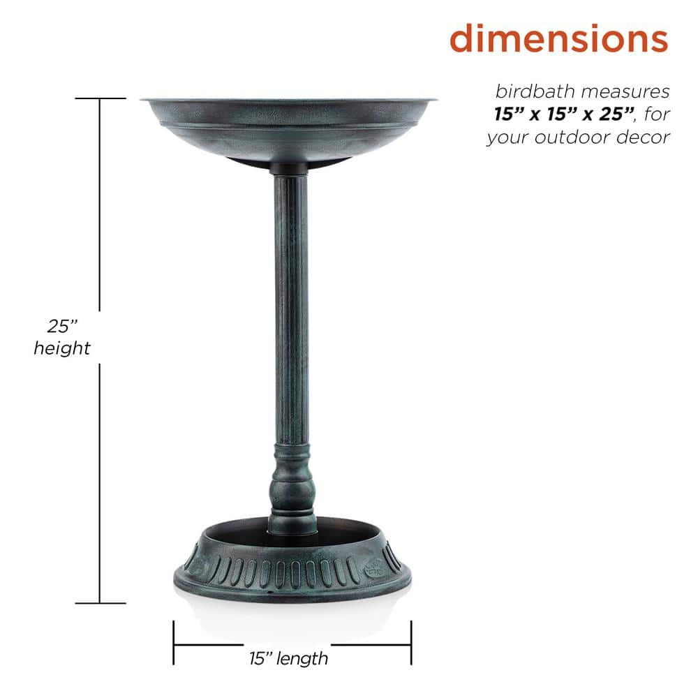 Alpine Corporation 25 in. Tall Outdoor Birdbath with Planter Yard Statue， Green TIZ112