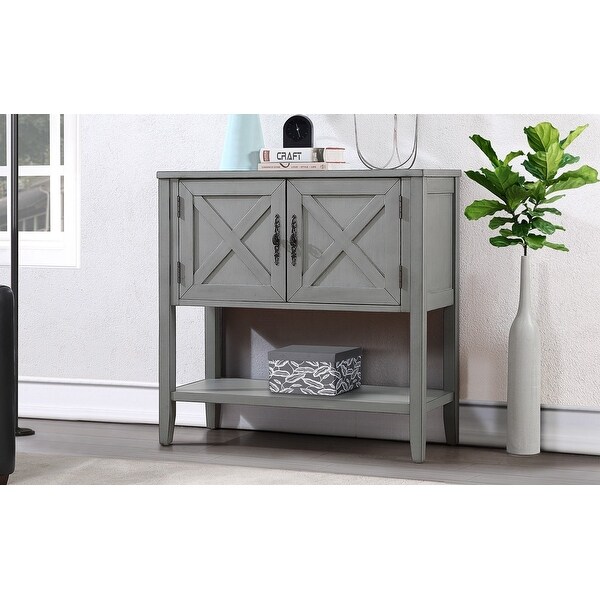 35'' Farmhouse Wood Buffet Sideboard Console Table with Bottom Shelf and 2-Door Cabinet