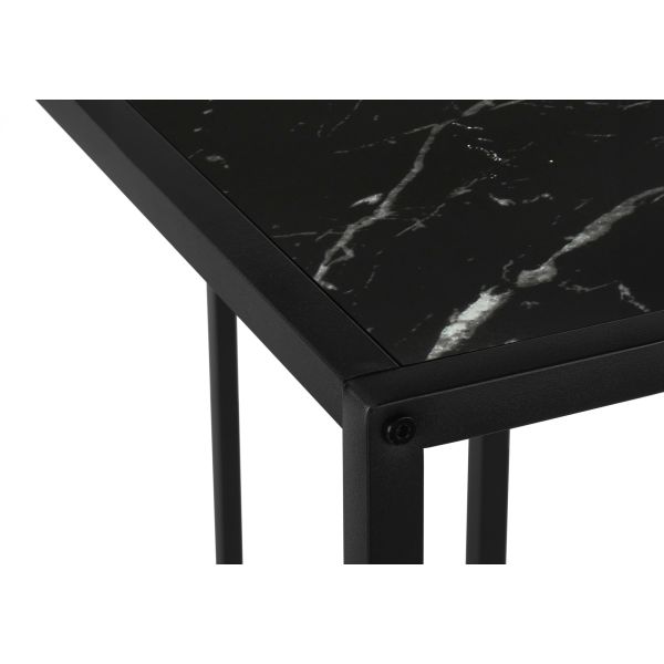 Accent Table， Console， Entryway， Narrow， Corner， Living Room， Bedroom， Black Marble Look Laminate， Black Metal， Contemporary， Modern