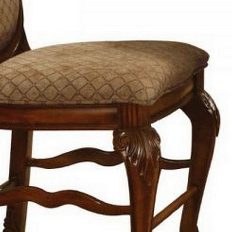 Counter Height Chair with Fabric Seat and Crown Top， Set of 2， Brown