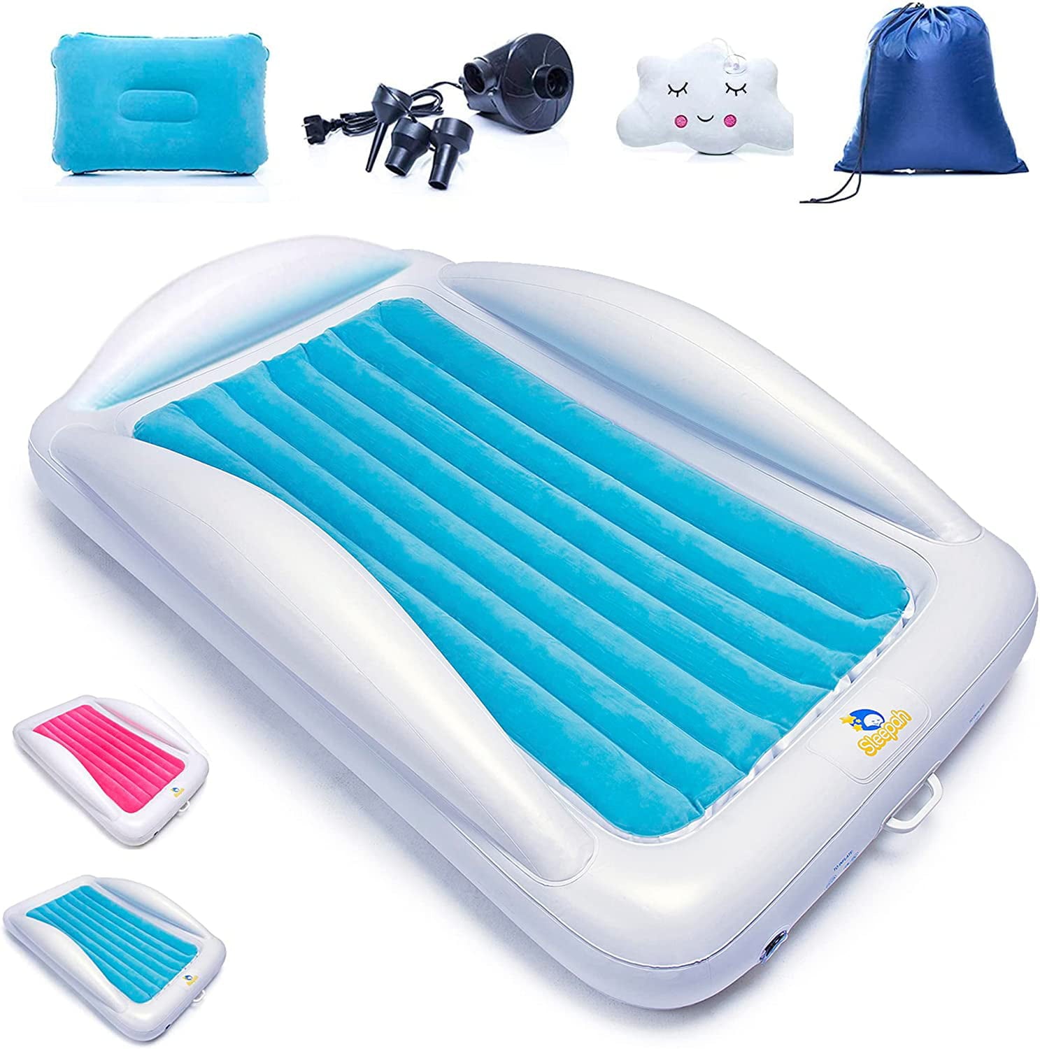 Sleepah Inflatable Toddler Travel Bed Inflatable and Portable Air Mattress Blow up Bed Bed Rails Twin