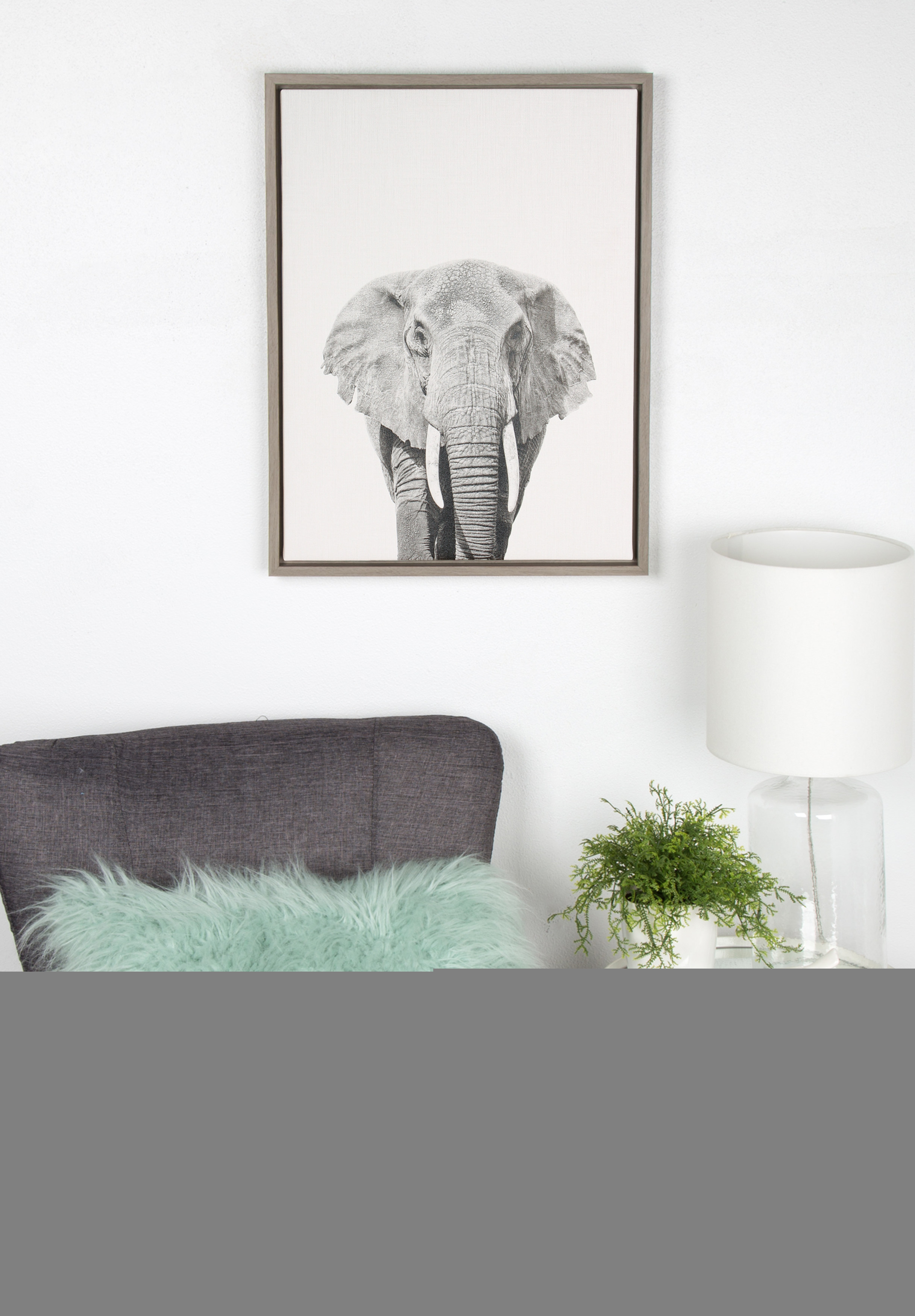 Kate and Laurel Sylvie Elephant Black and White Portrait Framed Canvas Wall Art by Simon Te Tai 1821524 Gray  Crowdfused