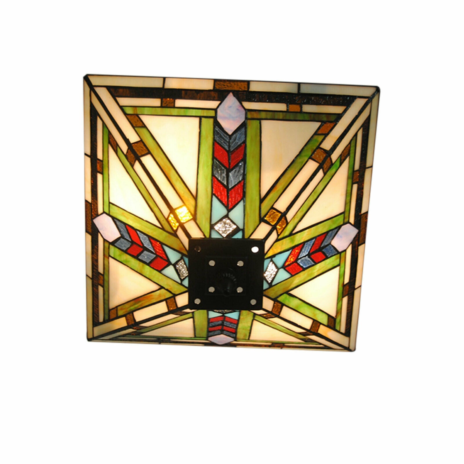 Oukaning Recessed Ceiling Lamp Stained Glass Classic Style Suitable For Indoor Use