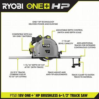 RYOBI ONE+ HP 18V Brushless Cordless 6-12 in. Track Saw Kit with (2) 4.0 Ah HIGH PERFORMANCE Batteries and Charger PTS01K-PBP004